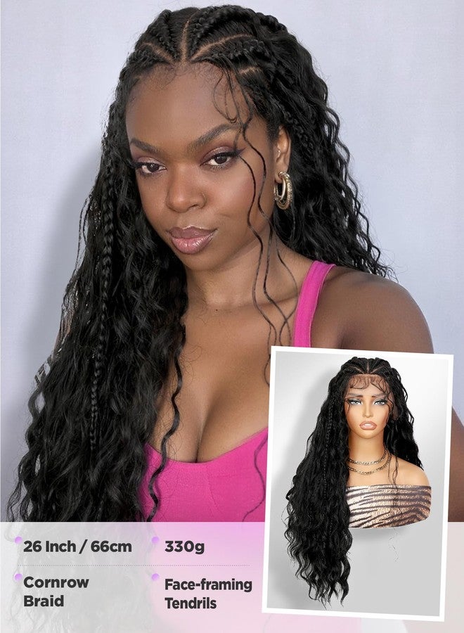 Fancy Hair 13×6 Lace Front Braided Wigs for Black Women 26 Inch Handmade Cornrow Curly Hair Fulani Wig with Face Framing Boho Hair Pre Plucked Glueless Lace Frontal Boho Braids Wig with Baby Hair - Image 2